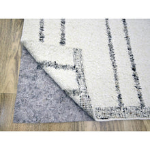 Load image into Gallery viewer, 10&#39;x14&#39; Papyrus White, Moroccan Weave With Line Design, Modern, Shabby Chic, Textured Pile, Natural Undyed Wool, Hand Knotted, Oriental Rug FWR457272