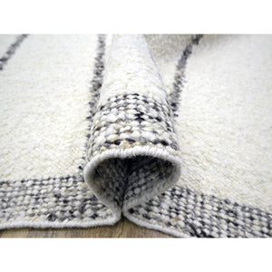 10'x14' Papyrus White, Moroccan Weave With Line Design, Modern, Shabby Chic, Textured Pile, Natural Undyed Wool, Hand Knotted, Oriental Rug FWR457272