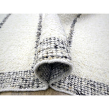 Load image into Gallery viewer, 10&#39;x14&#39; Papyrus White, Moroccan Weave With Line Design, Modern, Shabby Chic, Textured Pile, Natural Undyed Wool, Hand Knotted, Oriental Rug FWR457272