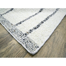 Load image into Gallery viewer, 10&#39;x14&#39; Papyrus White, Moroccan Weave With Line Design, Modern, Shabby Chic, Textured Pile, Natural Undyed Wool, Hand Knotted, Oriental Rug FWR457272