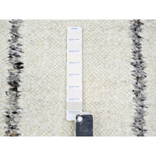 Load image into Gallery viewer, 10&#39;x14&#39; Papyrus White, Moroccan Weave With Line Design, Modern, Shabby Chic, Textured Pile, Natural Undyed Wool, Hand Knotted, Oriental Rug FWR457272