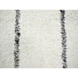 10'x14' Papyrus White, Moroccan Weave With Line Design, Modern, Shabby Chic, Textured Pile, Natural Undyed Wool, Hand Knotted, Oriental Rug FWR457272