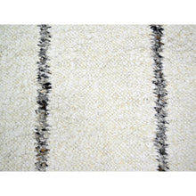 Load image into Gallery viewer, 10&#39;x14&#39; Papyrus White, Moroccan Weave With Line Design, Modern, Shabby Chic, Textured Pile, Natural Undyed Wool, Hand Knotted, Oriental Rug FWR457272