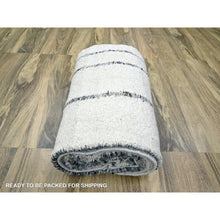 Load image into Gallery viewer, 10&#39;x14&#39; Papyrus White, Moroccan Weave With Line Design, Modern, Shabby Chic, Textured Pile, Natural Undyed Wool, Hand Knotted, Oriental Rug FWR457272