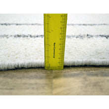 Load image into Gallery viewer, 10&#39;x14&#39; Papyrus White, Moroccan Weave With Line Design, Modern, Shabby Chic, Textured Pile, Natural Undyed Wool, Hand Knotted, Oriental Rug FWR457272