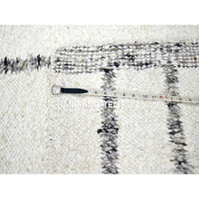 Load image into Gallery viewer, 10&#39;x14&#39; Papyrus White, Moroccan Weave With Line Design, Modern, Shabby Chic, Textured Pile, Natural Undyed Wool, Hand Knotted, Oriental Rug FWR457272