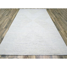 Load image into Gallery viewer, 9&#39;x12&#39;1&quot; Alabaster White, Geometric Variegated Line Design, 100% Wool, Hand Knotted, Oriental Rug FWR457278