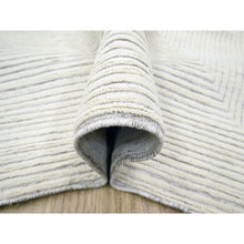 Load image into Gallery viewer, 9&#39;x12&#39;1&quot; Alabaster White, Geometric Variegated Line Design, 100% Wool, Hand Knotted, Oriental Rug FWR457278