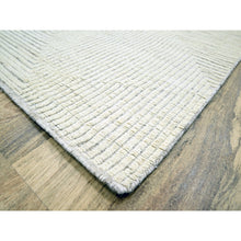 Load image into Gallery viewer, 9&#39;x12&#39;1&quot; Alabaster White, Geometric Variegated Line Design, 100% Wool, Hand Knotted, Oriental Rug FWR457278