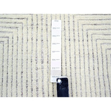 Load image into Gallery viewer, 9&#39;x12&#39;1&quot; Alabaster White, Geometric Variegated Line Design, 100% Wool, Hand Knotted, Oriental Rug FWR457278