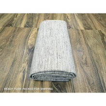 Load image into Gallery viewer, 9&#39;x12&#39;1&quot; Alabaster White, Geometric Variegated Line Design, 100% Wool, Hand Knotted, Oriental Rug FWR457278