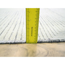 Load image into Gallery viewer, 9&#39;x12&#39;1&quot; Alabaster White, Geometric Variegated Line Design, 100% Wool, Hand Knotted, Oriental Rug FWR457278