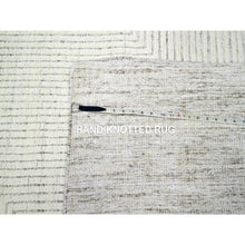 Load image into Gallery viewer, 9&#39;x12&#39;1&quot; Alabaster White, Geometric Variegated Line Design, 100% Wool, Hand Knotted, Oriental Rug FWR457278