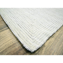 Load image into Gallery viewer, 9&#39;x12&#39; Daisy White, Geometric Variegated Line Design, 100% Wool, Hand Knotted, Oriental Rug FWR457290