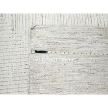 Load image into Gallery viewer, 9&#39;x12&#39; Daisy White, Geometric Variegated Line Design, 100% Wool, Hand Knotted, Oriental Rug FWR457290