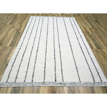 Load image into Gallery viewer, 8&#39;2&quot;x10&#39;2&quot; Chiffon White, Moroccan Weave With Line Design, Modern, Textured Pile, Natural Undyed Wool, Hand Knotted, Shabby Chic, Oriental Rug FWR457302