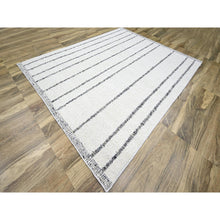 Load image into Gallery viewer, 8&#39;2&quot;x10&#39;2&quot; Chiffon White, Moroccan Weave with Line Design, Modern, Textured Pile, Natural Undyed Wool, Hand Knotted, Shabby Chic, Oriental Rug FWR457302