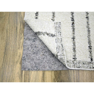 8'2"x10'2" Chiffon White, Moroccan Weave with Line Design, Modern, Textured Pile, Natural Undyed Wool, Hand Knotted, Shabby Chic, Oriental Rug FWR457302