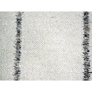 8'2"x10'2" Chiffon White, Moroccan Weave with Line Design, Modern, Textured Pile, Natural Undyed Wool, Hand Knotted, Shabby Chic, Oriental Rug FWR457302