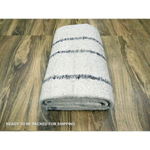 Load image into Gallery viewer, 8&#39;2&quot;x10&#39;2&quot; Chiffon White, Moroccan Weave with Line Design, Modern, Textured Pile, Natural Undyed Wool, Hand Knotted, Shabby Chic, Oriental Rug FWR457302