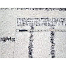 Load image into Gallery viewer, 8&#39;2&quot;x10&#39;2&quot; Chiffon White, Moroccan Weave with Line Design, Modern, Textured Pile, Natural Undyed Wool, Hand Knotted, Shabby Chic, Oriental Rug FWR457302