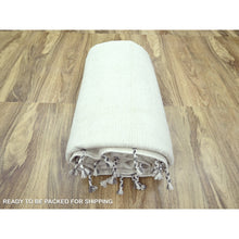Load image into Gallery viewer, 9&#39;1&quot;x12&#39;3&quot; Pristine White, Moroccan Weave With Criss Cross Design, Shabby Chic, Natural Undyed Wool, Hand Knotted, Oriental Rug FWR457314