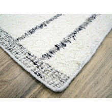 Load image into Gallery viewer, 9&#39;3&quot;x12&#39;1&quot; Pearl White, Moroccan Weave With Line Design, Modern, Textured Pile, Natural Undyed Wool, Shabby Chic, Hand Knotted, Oriental Rug FWR457320