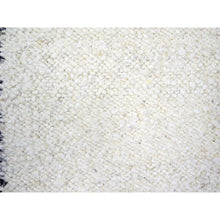 Load image into Gallery viewer, 9&#39;3&quot;x12&#39;1&quot; Pearl White, Moroccan Weave With Line Design, Modern, Textured Pile, Natural Undyed Wool, Shabby Chic, Hand Knotted, Oriental Rug FWR457320