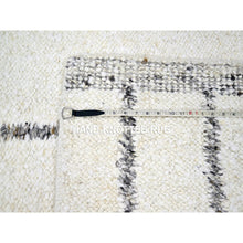 Load image into Gallery viewer, 9&#39;3&quot;x12&#39;1&quot; Pearl White, Moroccan Weave With Line Design, Modern, Textured Pile, Natural Undyed Wool, Shabby Chic, Hand Knotted, Oriental Rug FWR457320