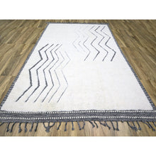 Load image into Gallery viewer, 9&#39;2&quot;x12&#39;1&quot; Daisy White, Moroccan Weave With Geometric Line Design, Modern, Textured Pile, Natural Undyed Wool, Shabby Chic, Hand Knotted, Oriental Rug FWR457332