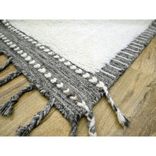 Load image into Gallery viewer, 9&#39;2&quot;x12&#39;1&quot; Daisy White, Moroccan Weave With Geometric Line Design, Modern, Textured Pile, Natural Undyed Wool, Shabby Chic, Hand Knotted, Oriental Rug FWR457332