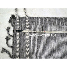 Load image into Gallery viewer, 9&#39;2&quot;x12&#39;1&quot; Daisy White, Moroccan Weave With Geometric Line Design, Modern, Textured Pile, Natural Undyed Wool, Shabby Chic, Hand Knotted, Oriental Rug FWR457332