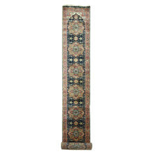 Load image into Gallery viewer, 2&#39;8&quot;x21&#39;8&quot; Midnight Blue, Heriz with Geometric Medallions Design, Natural Dyes, Hand Knotted, Soft Pile, Hand Spun New Zealand Wool, XL Runner, Oriental Rug FWR457392