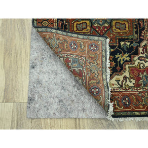 2'8"x21'8" Midnight Blue, Heriz with Geometric Medallions Design, Natural Dyes, Hand Knotted, Soft Pile, Hand Spun New Zealand Wool, XL Runner, Oriental Rug FWR457392