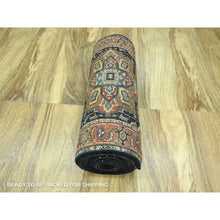 Load image into Gallery viewer, 2&#39;8&quot;x21&#39;8&quot; Midnight Blue, Heriz with Geometric Medallions Design, Natural Dyes, Hand Knotted, Soft Pile, Hand Spun New Zealand Wool, XL Runner, Oriental Rug FWR457392
