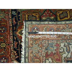 2'8"x21'8" Midnight Blue, Heriz with Geometric Medallions Design, Natural Dyes, Hand Knotted, Soft Pile, Hand Spun New Zealand Wool, XL Runner, Oriental Rug FWR457392