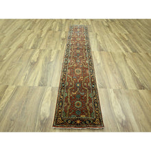 Load image into Gallery viewer, 2&#39;6&quot;x12&#39; Brick Red, Heriz All Over Design, Natural Dyes, Hand Knotted, Hand Spun New Zealand Wool, Soft Pile, Runner, Oriental Rug FWR457404