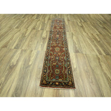Load image into Gallery viewer, 2&#39;6&quot;x12&#39; Auburn Red, Heriz All Over Design, Soft Pile, Natural Dyes, Hand Knotted, Hand Spun New Zealand Wool, Runner, Oriental Rug FWR457410