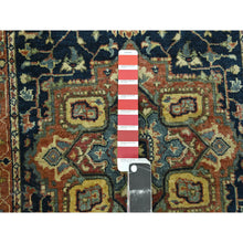 Load image into Gallery viewer, 2&#39;6&quot;x11&#39;5&quot; Navy Blue, Heriz With Geometric Medallions Design, Natural Dyes, Hand Knotted, Soft Pile, Hand Spun New Zealand Wool, Runner, Oriental Rug FWR457416