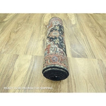 Load image into Gallery viewer, 2&#39;6&quot;x11&#39;5&quot; Navy Blue, Heriz With Geometric Medallions Design, Natural Dyes, Hand Knotted, Soft Pile, Hand Spun New Zealand Wool, Runner, Oriental Rug FWR457416