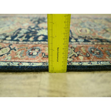 Load image into Gallery viewer, 2&#39;6&quot;x11&#39;5&quot; Navy Blue, Heriz With Geometric Medallions Design, Natural Dyes, Hand Knotted, Soft Pile, Hand Spun New Zealand Wool, Runner, Oriental Rug FWR457416