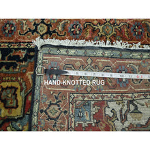 Load image into Gallery viewer, 2&#39;6&quot;x11&#39;5&quot; Navy Blue, Heriz With Geometric Medallions Design, Natural Dyes, Hand Knotted, Soft Pile, Hand Spun New Zealand Wool, Runner, Oriental Rug FWR457416