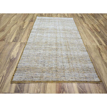 Load image into Gallery viewer, 6&#39;1&quot;x9&#39;1&quot; Daisy White With Golden Yellow, Hand Knotted, Oxidized And Distressed Grass Design With Exposed Warps, Pure Wool, Oriental Rug FWR457464