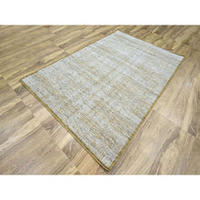 Load image into Gallery viewer, 6&#39;1&quot;x9&#39;1&quot; Daisy White With Golden Yellow, Hand Knotted, Oxidized And Distressed Grass Design With Exposed Warps, Pure Wool, Oriental Rug FWR457464