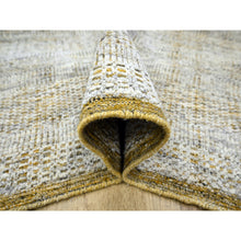 Load image into Gallery viewer, 6&#39;1&quot;x9&#39;1&quot; Daisy White With Golden Yellow, Hand Knotted, Oxidized And Distressed Grass Design With Exposed Warps, Pure Wool, Oriental Rug FWR457464