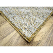 Load image into Gallery viewer, 6&#39;1&quot;x9&#39;1&quot; Daisy White With Golden Yellow, Hand Knotted, Oxidized And Distressed Grass Design With Exposed Warps, Pure Wool, Oriental Rug FWR457464