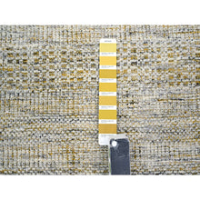 Load image into Gallery viewer, 6&#39;1&quot;x9&#39;1&quot; Daisy White With Golden Yellow, Hand Knotted, Oxidized And Distressed Grass Design With Exposed Warps, Pure Wool, Oriental Rug FWR457464
