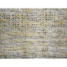 Load image into Gallery viewer, 6&#39;1&quot;x9&#39;1&quot; Daisy White With Golden Yellow, Hand Knotted, Oxidized And Distressed Grass Design With Exposed Warps, Pure Wool, Oriental Rug FWR457464