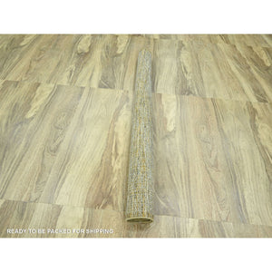 6'1"x9'1" Daisy White With Golden Yellow, Hand Knotted, Oxidized And Distressed Grass Design With Exposed Warps, Pure Wool, Oriental Rug FWR457464
