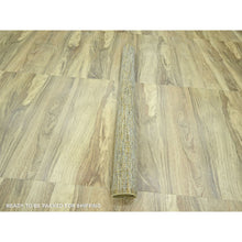 Load image into Gallery viewer, 6&#39;1&quot;x9&#39;1&quot; Daisy White With Golden Yellow, Hand Knotted, Oxidized And Distressed Grass Design With Exposed Warps, Pure Wool, Oriental Rug FWR457464